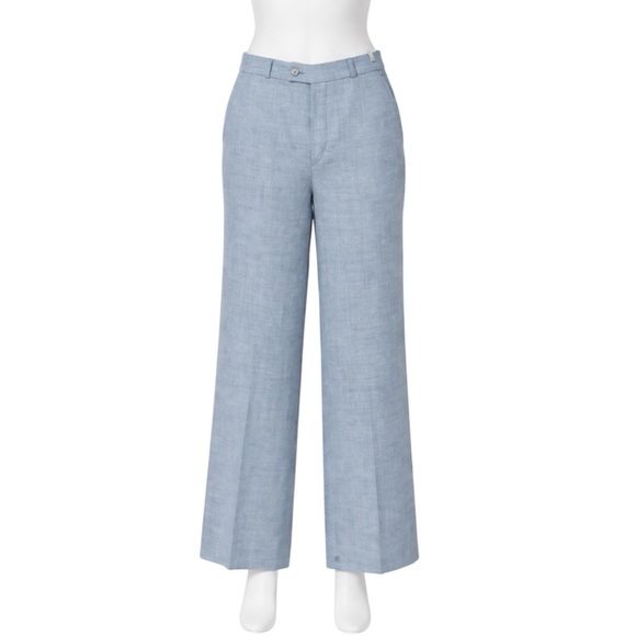 Vtg Yves Saint Laurent Ysl Linen Trouser Wide Leg Pants Women’s Blue 10 / Medium